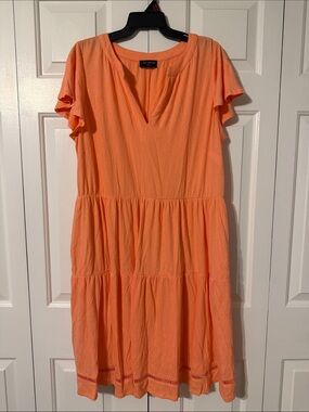 Lane Bryant Coral Tiered V-Neck Mini Dress